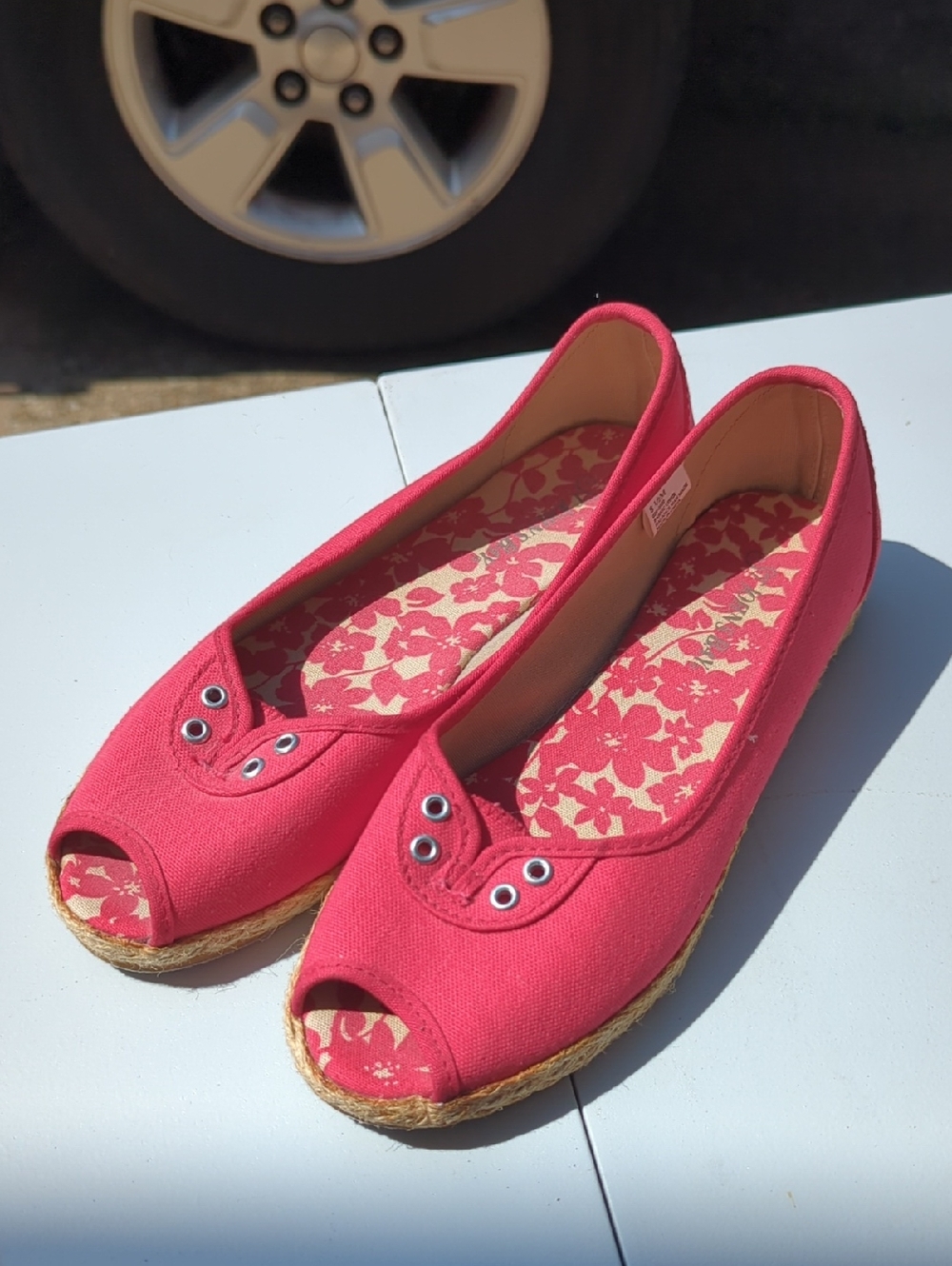 St John's Bay Women's Red Canvas Peep-Toe Flats